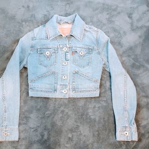 Vintage Rare Levi's Strauss cropped light wash denim jacket stitched horse head